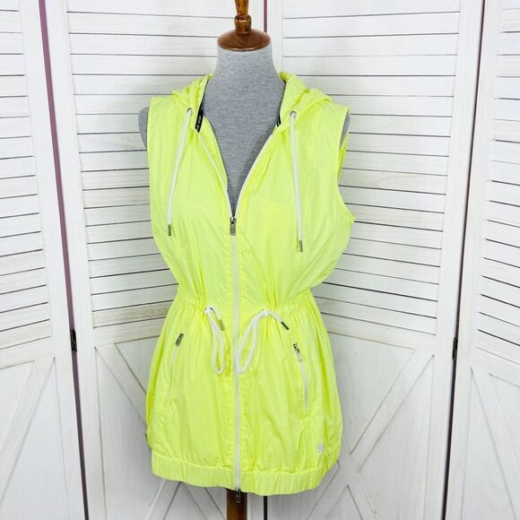 Tommy Hilfiger Sleeveless Cinch Waist Packable Nylon Vest Neon Yellow Large - Picture 1 of 15